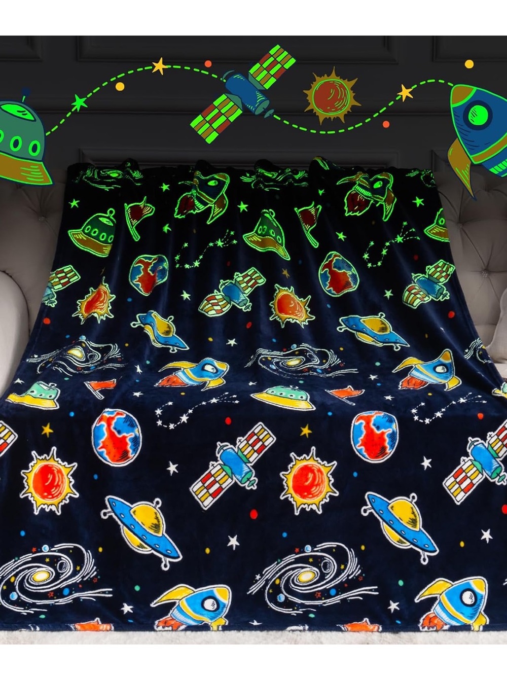 Glow in The Dark Galaxy Space Throw Blanket